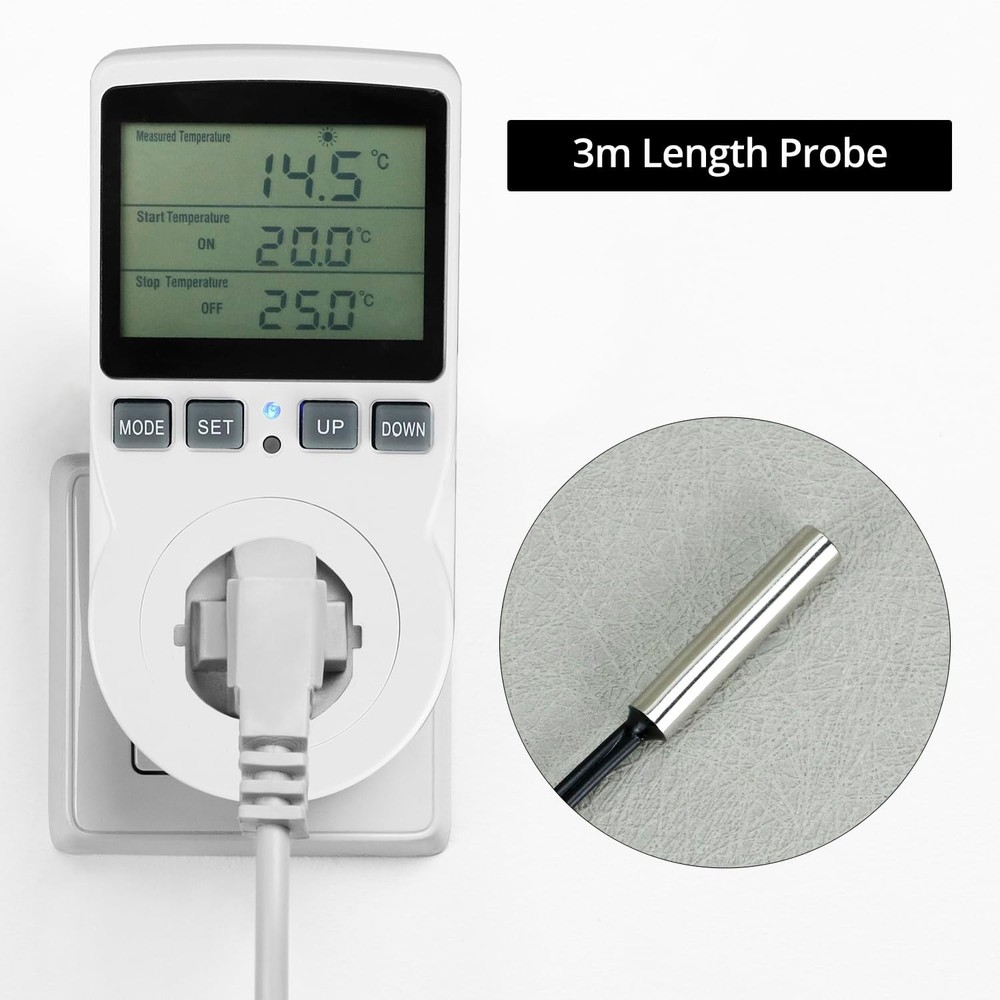 QWORK Digital Thermostat Outlet Plug Temperature Controller 1 Pack, White