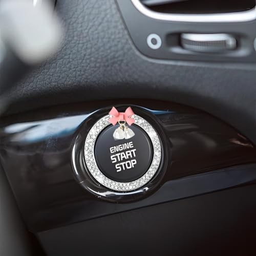 Bling Car Engine Start Stop Decoration Ring, 2PCS Rhinestone Crystal White
