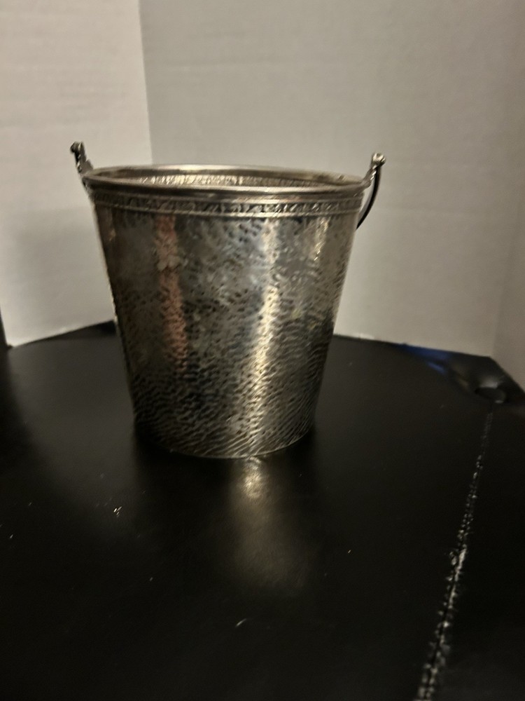 M W Carr EPNS Hammered Small Ice Bucket, Handled Pail 4017 6"