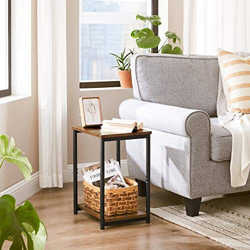 End Table, Side Table with Storage Shelf, Slim Night 1 Rustic Brown + Black