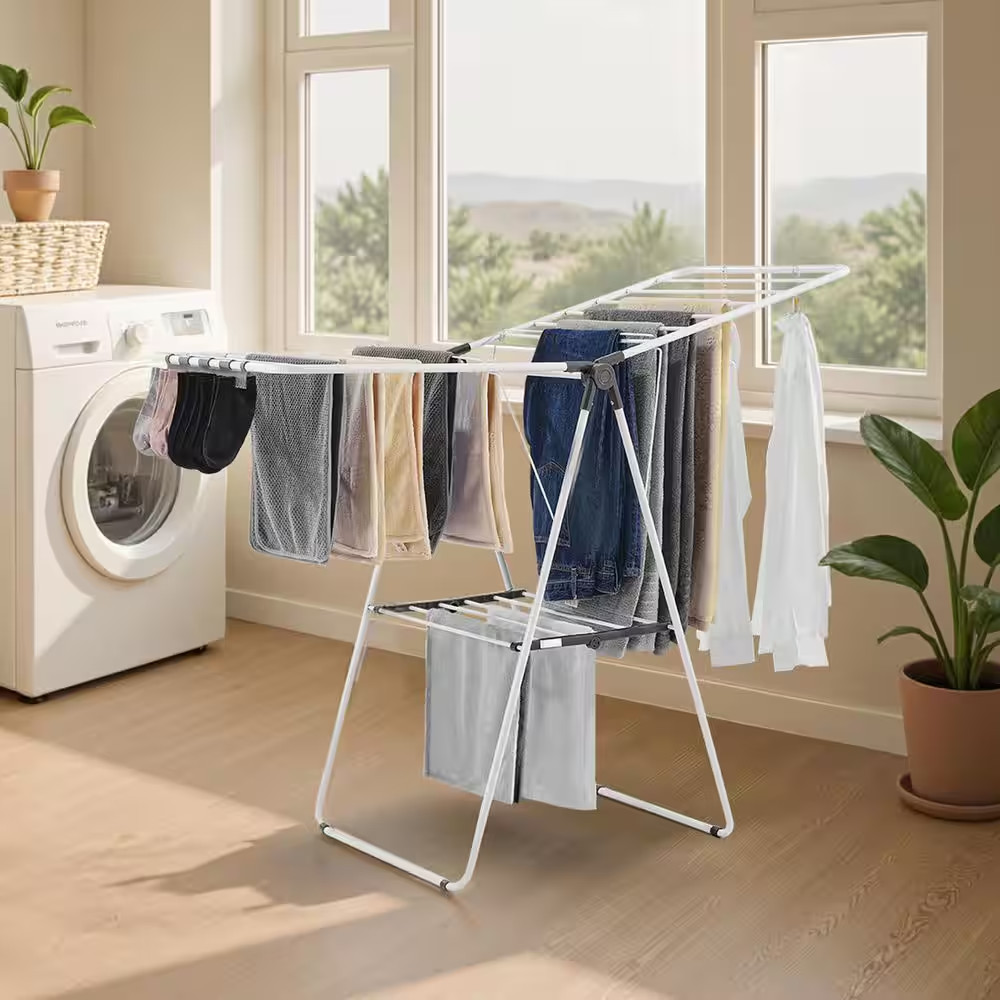 Clothes Drying Rack Foldable Laundry Drying Rack 2 Tier Adjustable Steel Rack