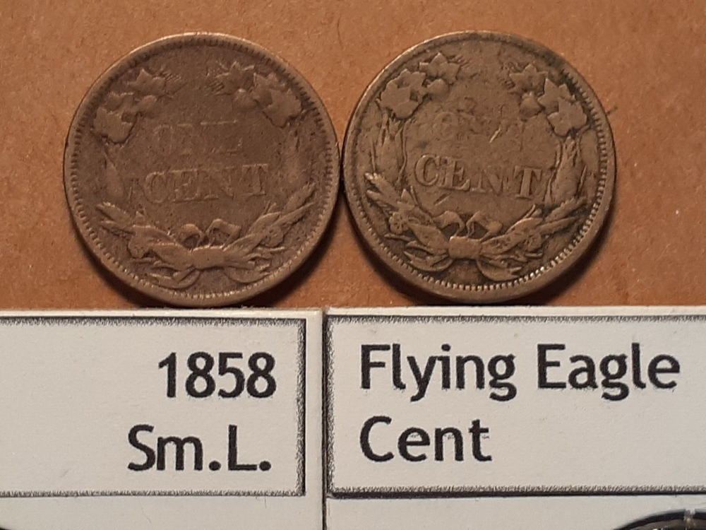 1858 FLYING EAGLE CENT SMALL LETTERS AND LARGE LETTERS 2 COINS