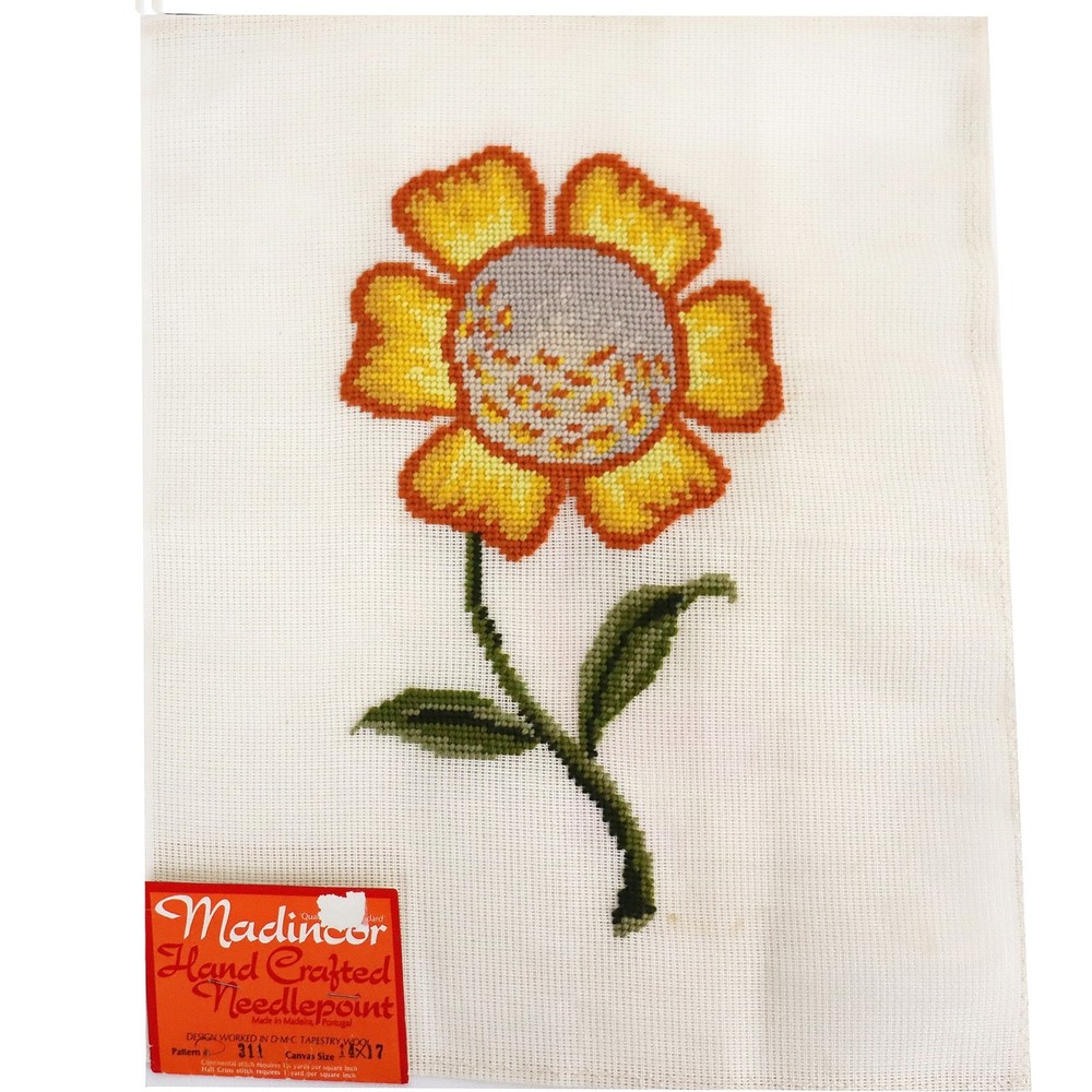 Preworked Needlepoint Canvas Flower