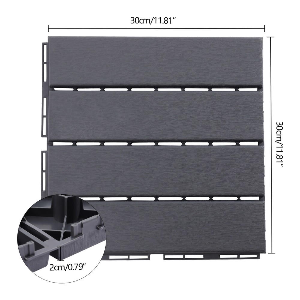 30Pcs PB-319 Interlocking Deck Tiles Dark Gray Rectangular Efficient Drainage