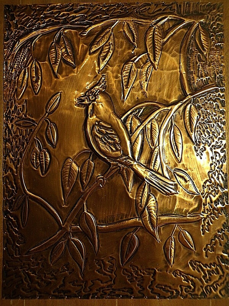 Vintage ~ Handmade ~ Pressed / Hammered ~ Copper ~ Cardinal on Branch