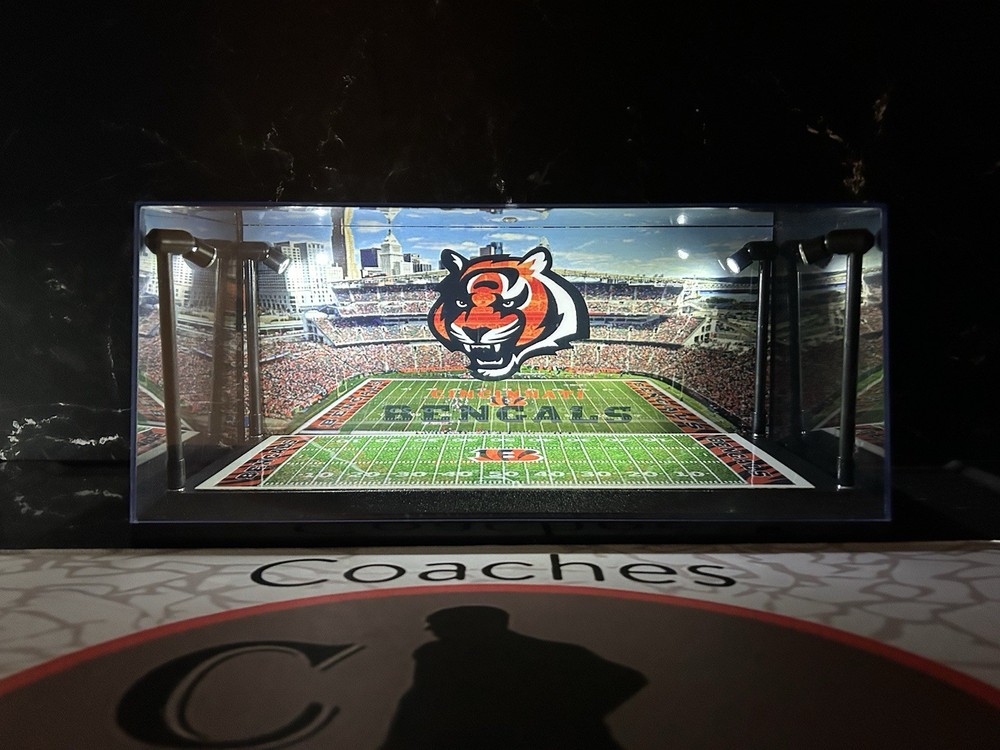 Cincinnati Bengals Custom 2 Mini Helmet display case w/ LED lights -