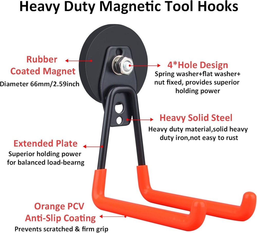 ULIBERMAGNET Magnetic Power Tool 2.59INCH 2PACK Large Hooks, Orange