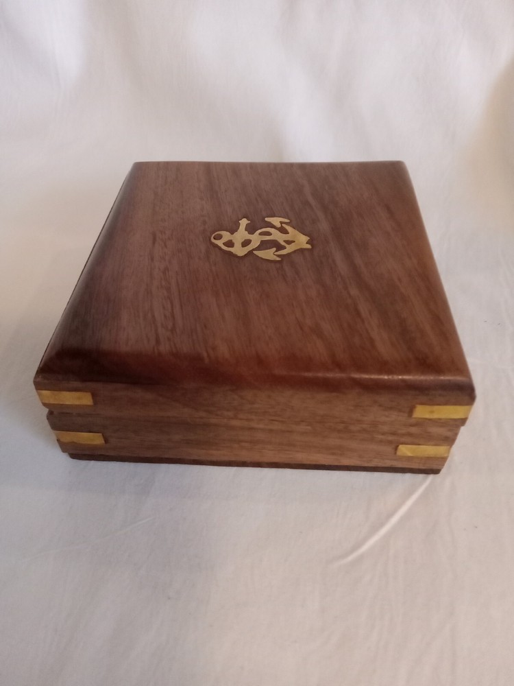 Brass Compass With Wooden Case