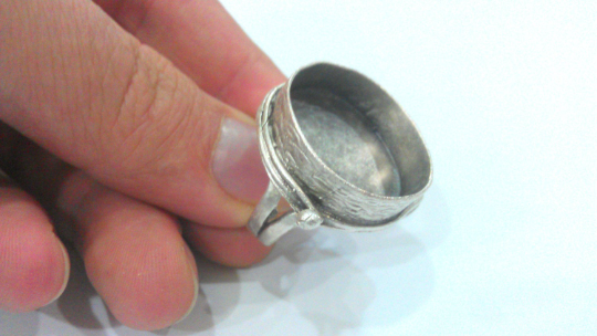 Round Ring Blank Setting Base Bezel Cabochon Antique Silver Plated Brass G9637
