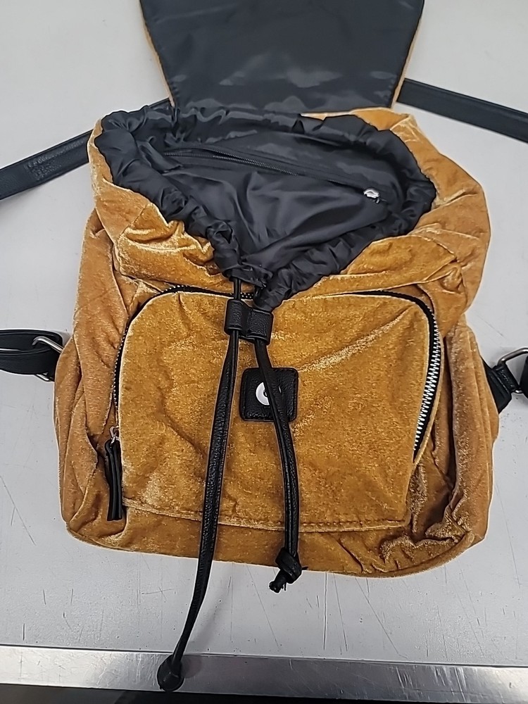 Light Brown Velvet Backpack/ Purse With Handle. Pull Up/ Drawstring Design.