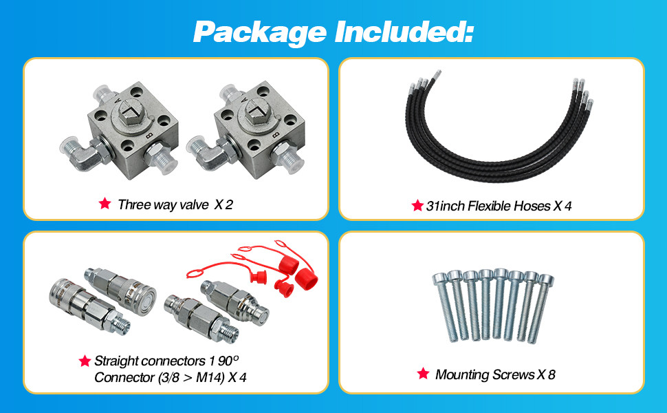 2 Three Way Diverter Valves for 1-2 ton Chinese Mini Excavator w/ Quick Connects