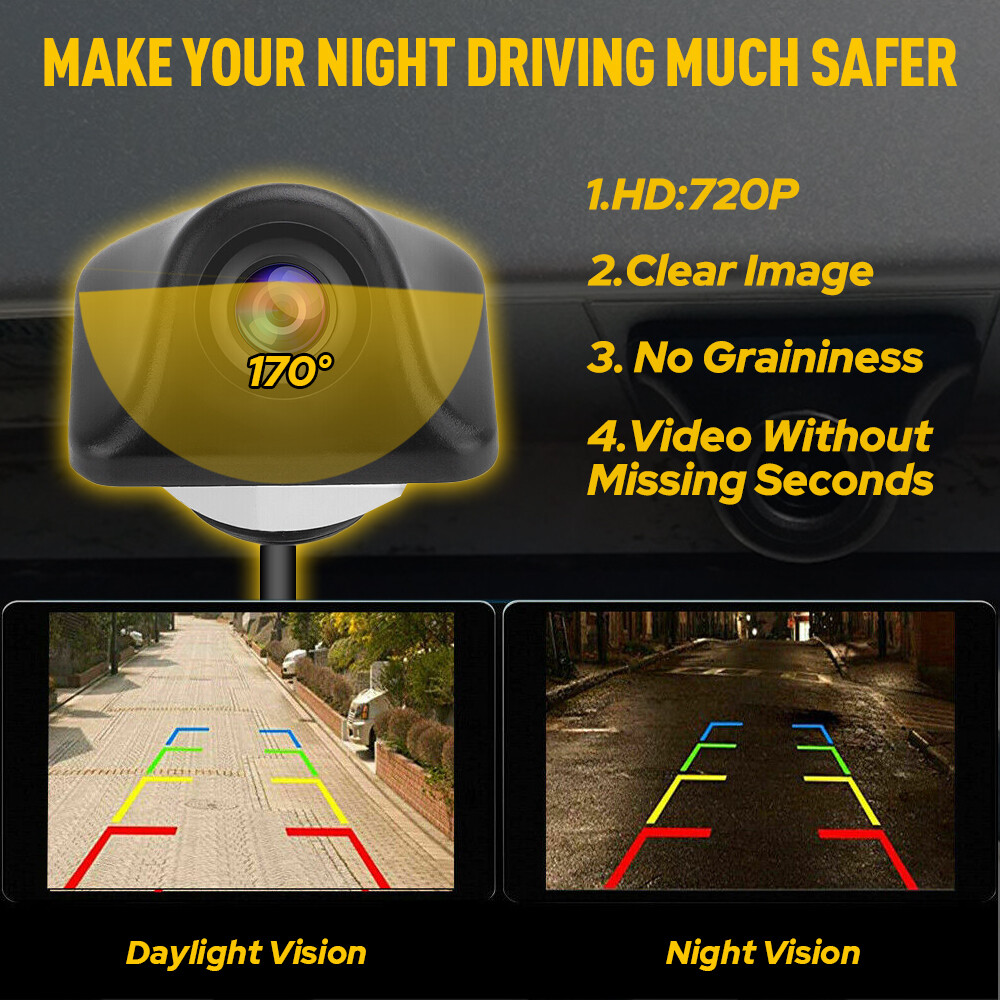 Rear View Reverse Backup Camera Parking 170°Wide Angle Night vision Adjustable