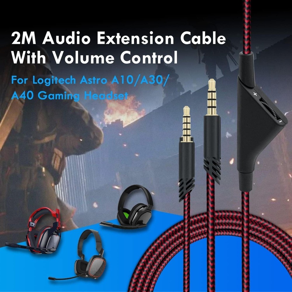 2M Braided Headset Replacement Cable with Volume Control for Astro & Xbox - Red