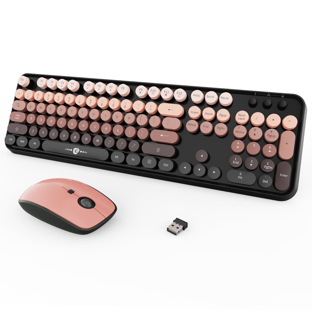 Wireless Keyboard and Mouse Combo 104 Round Retro Keys Black Color