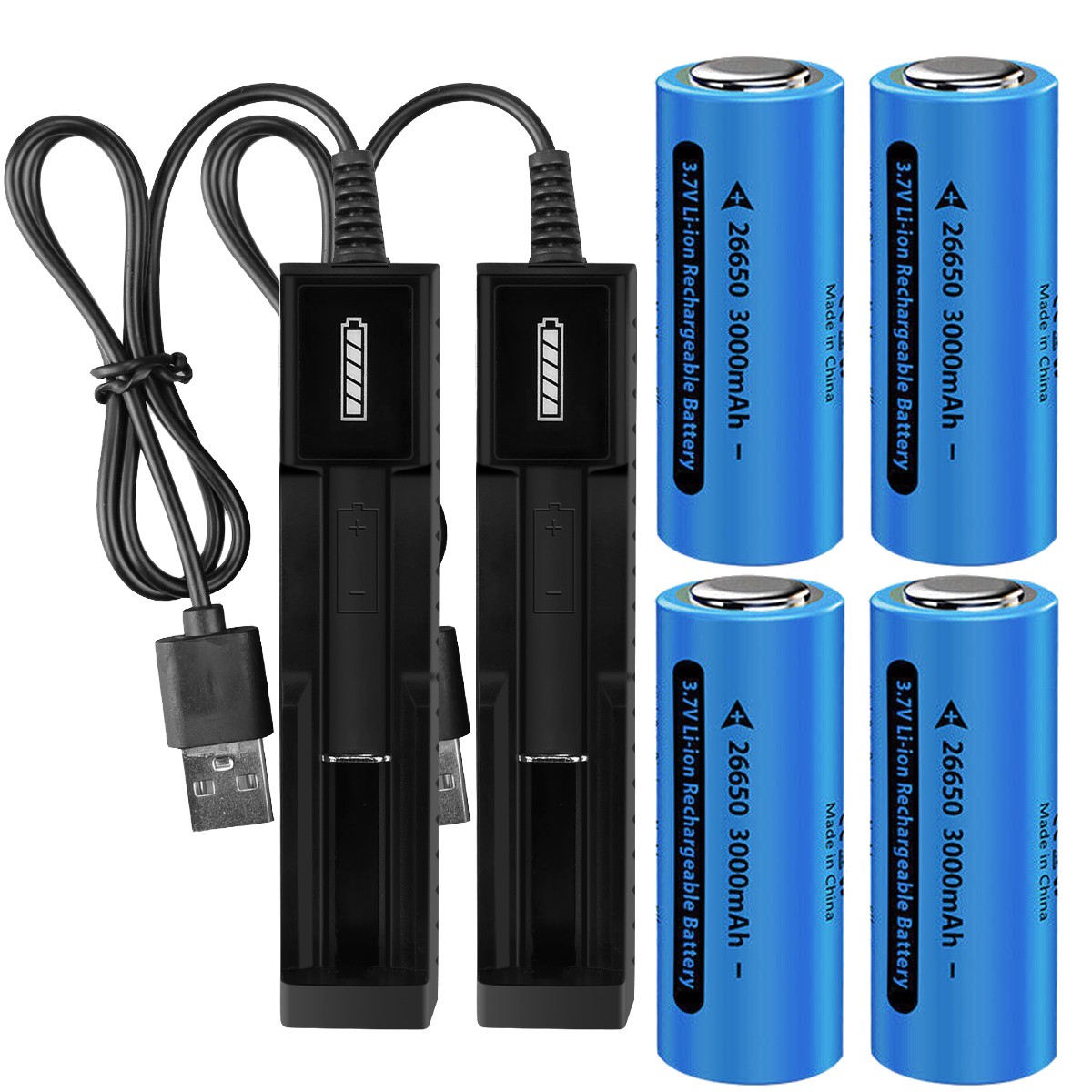 26650 Battery Flat Top Li-ion 3.7V Rechargeable Batteries for LED Flashlight LOT
