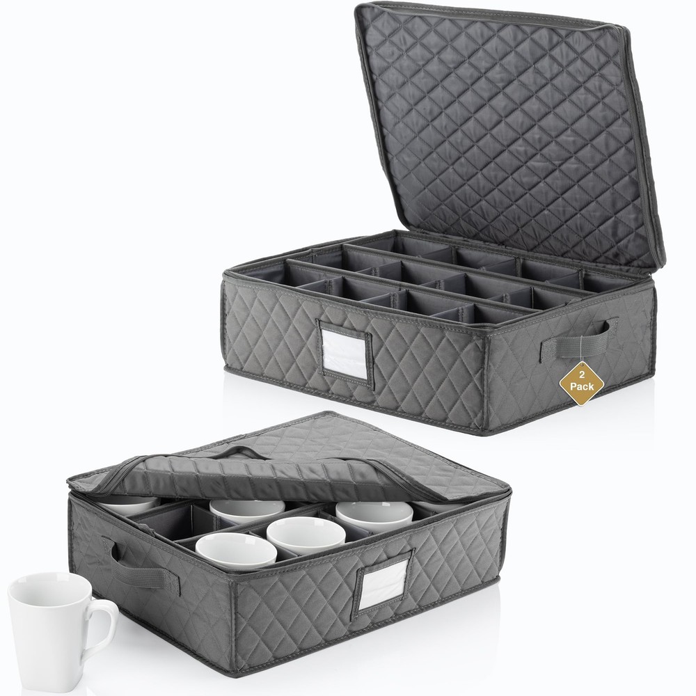 2-Pack China Cup Storage Chests Hold 24 Coffee Cups Mugs Stackable Organizer