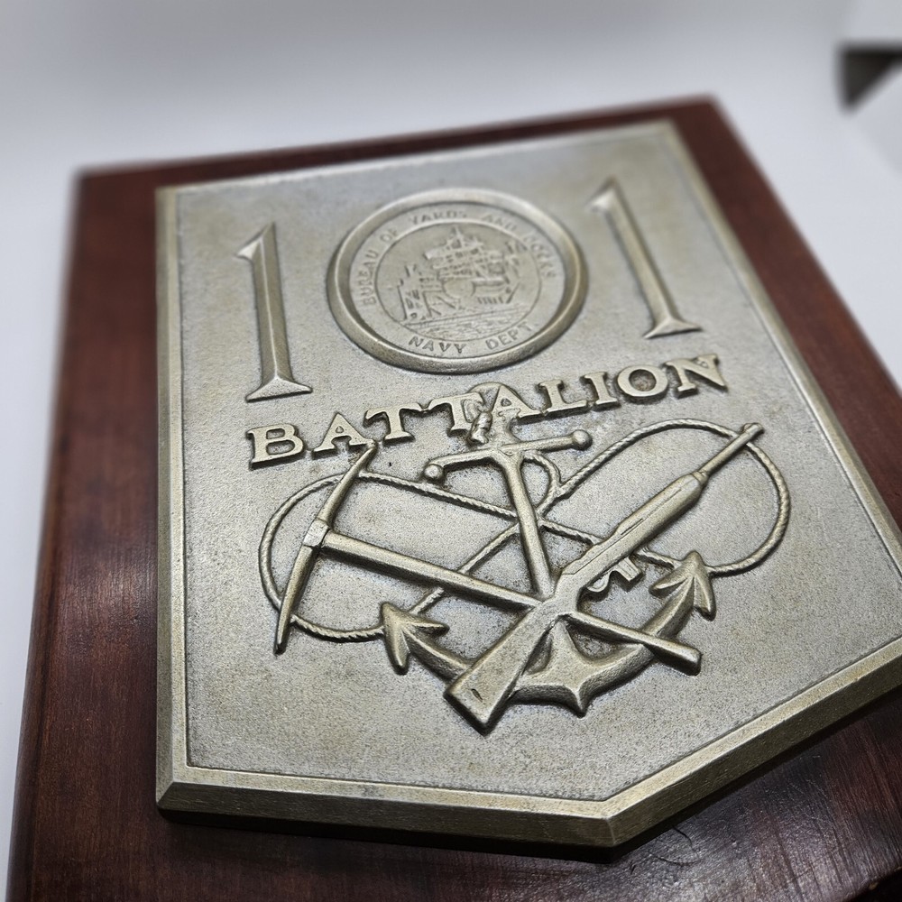 WWII US 101st Naval Construction Battalion (Seabees) Cast Aluminum Plaque