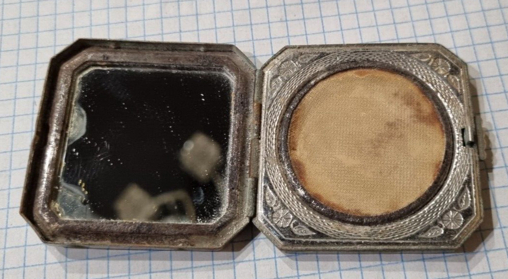 vintage powder box, silver plated