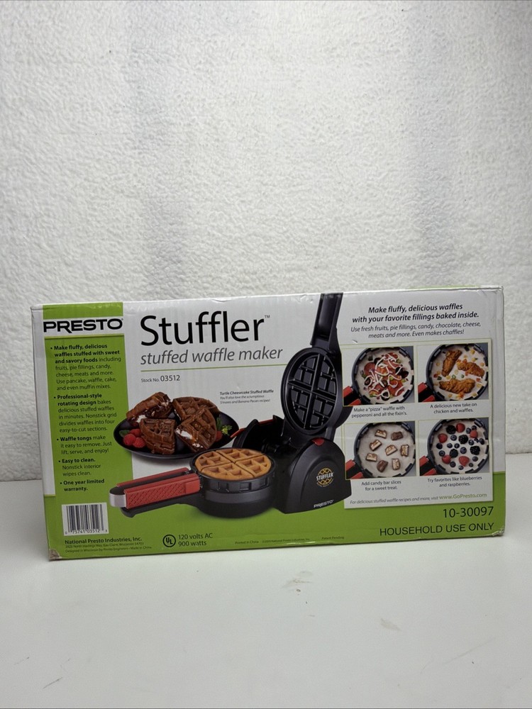 Presto 03512 Stuffler Stuffed Waffle Maker Belgian Large Black Open Box