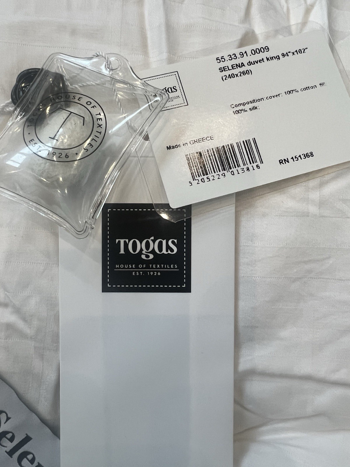 Togas House of Textiles Cotton Shell Tussah Silk Fill King Duvet White $1100new