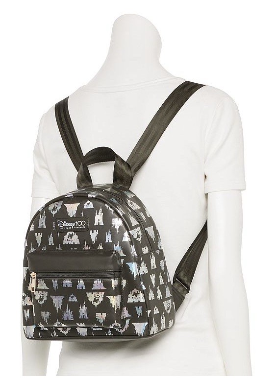 Disney Princess Castles 100th All Over Print Black Mini Backpack-NWT