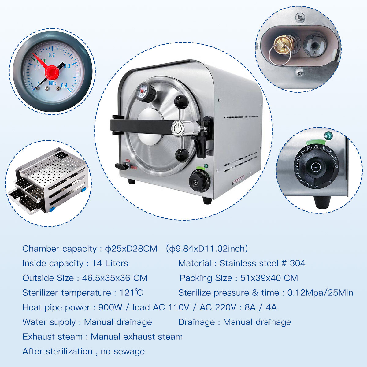 Dental Class B Autoclave Steam Sterilizer with Vacuum Drying & Built-in Printer