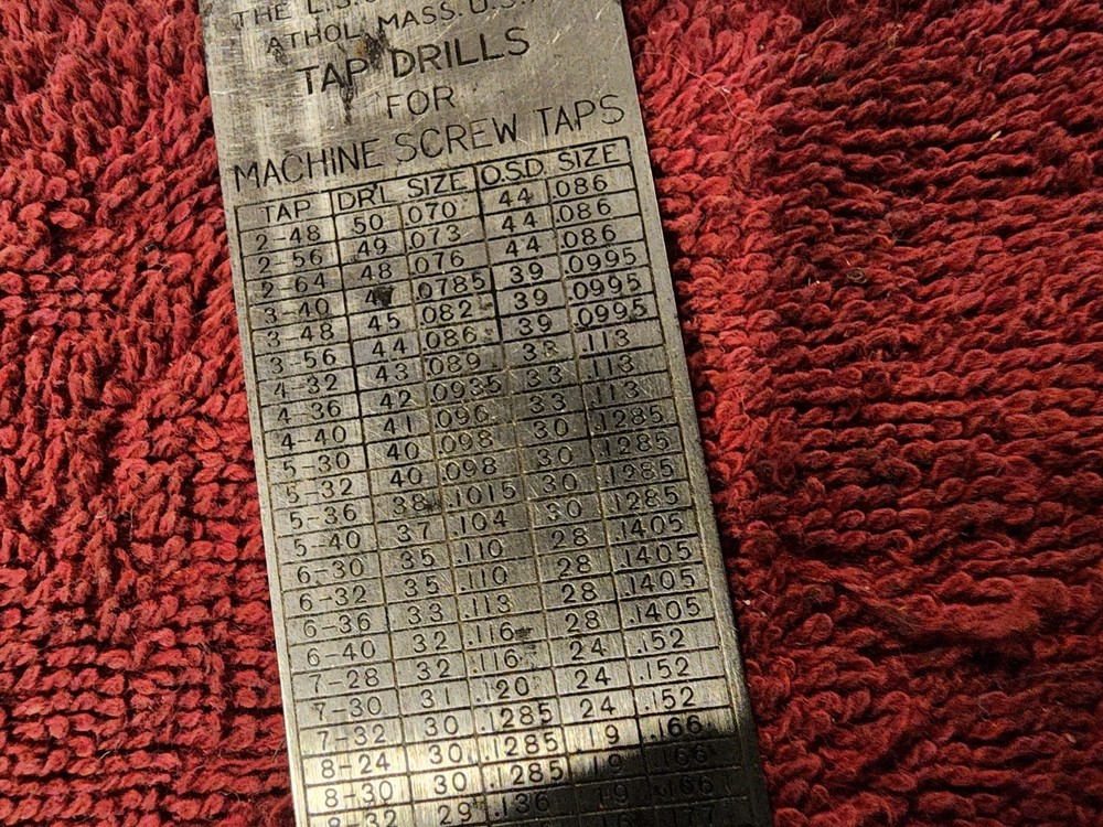Starrett No.590 Tap Drills For Machine Screw Taps Reference Table