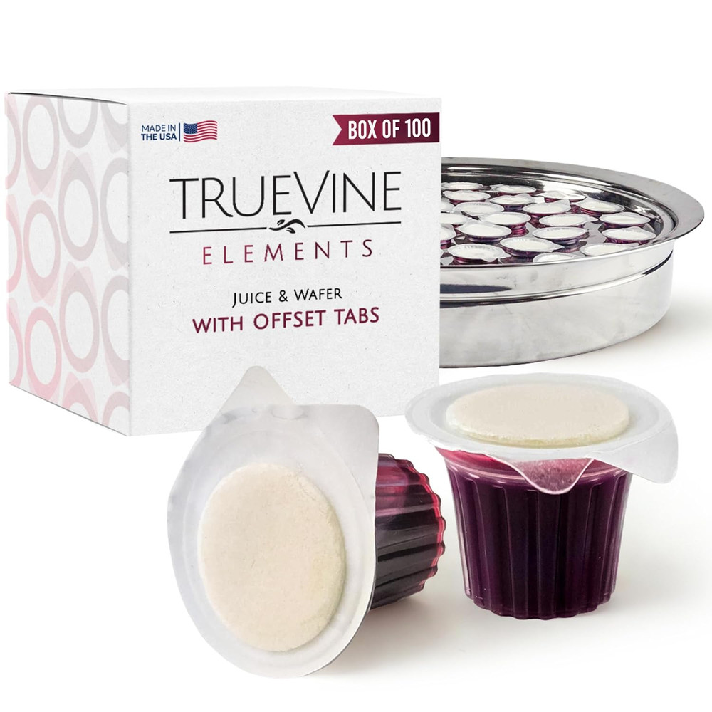 Elements Cup - Prefilled Communion Cups and Wafer Set, Offset Tabs, Juice & Cris