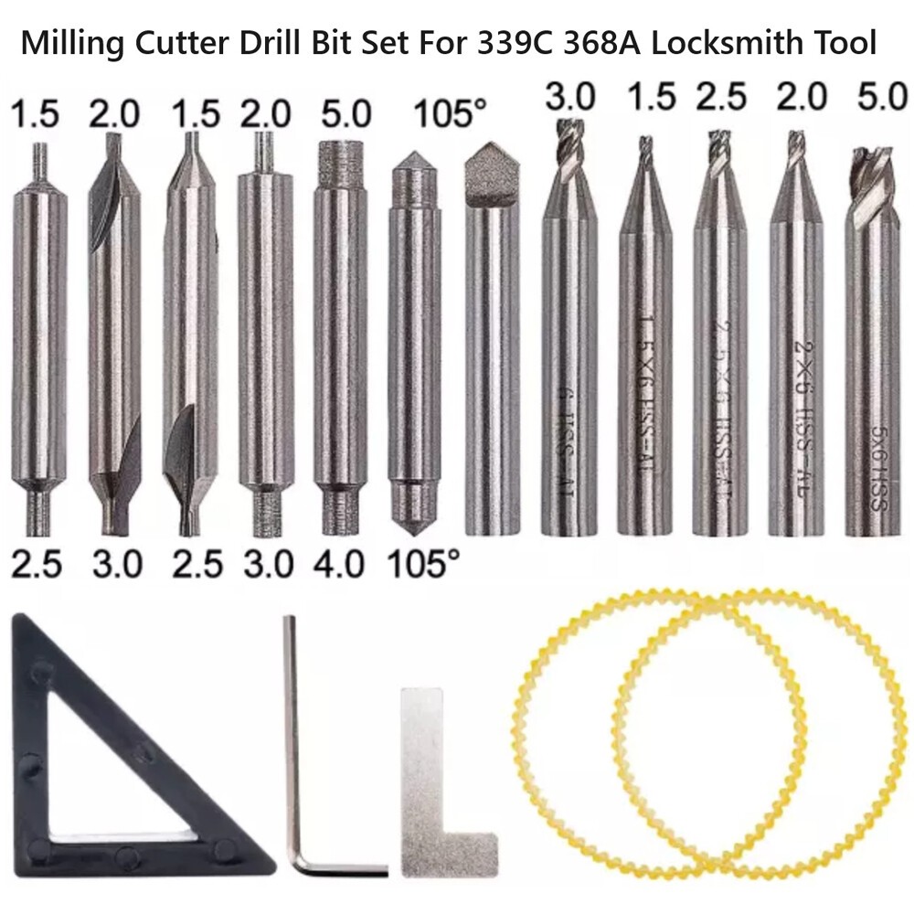 Drill Bits Set 17PCS For 368A 339C Locksmith Tool Vertical Key Machine Cutter