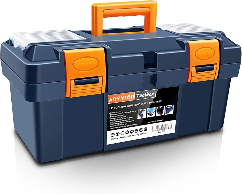 Ample Storage 16.5-Inch Tool Box with Detachable Tray for Organized Tools