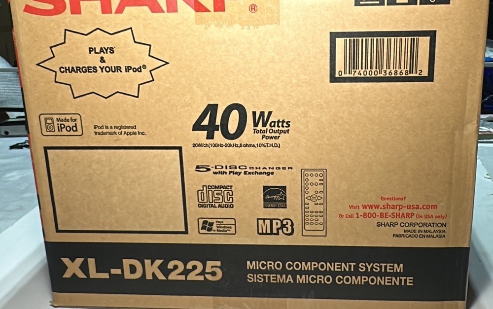 Sharp XL-DK225 Micro Component Stereo System CD Radio iPod Dock-"New" READ NOTE*