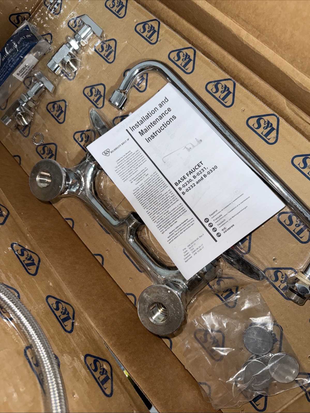 T&S Brass B-0233-01 Double Pantry Faucet 1/2" Brass 125 PSI 140F Wall-Mounted