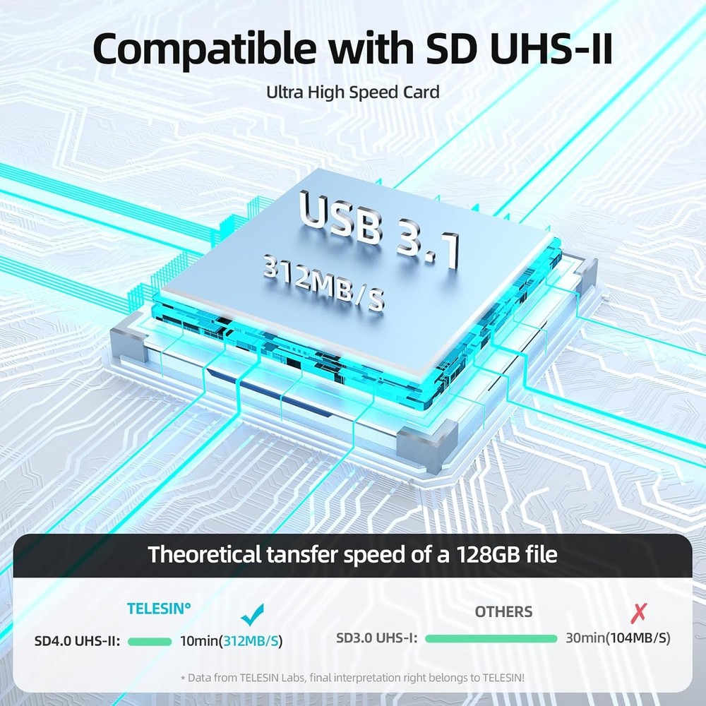 TELESIN High-Speed USB 3.1 Type-C Micro SD/TF Card Reader Carrying Case Holder