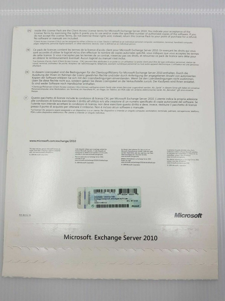 Microsoft Exchange Server 2010 STD Client Access License Pack 5 User | 381-04125