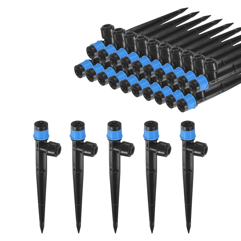 25-Pack Drip Irrigation Emitters, Adjustable 360 Degree Drippers, Blue