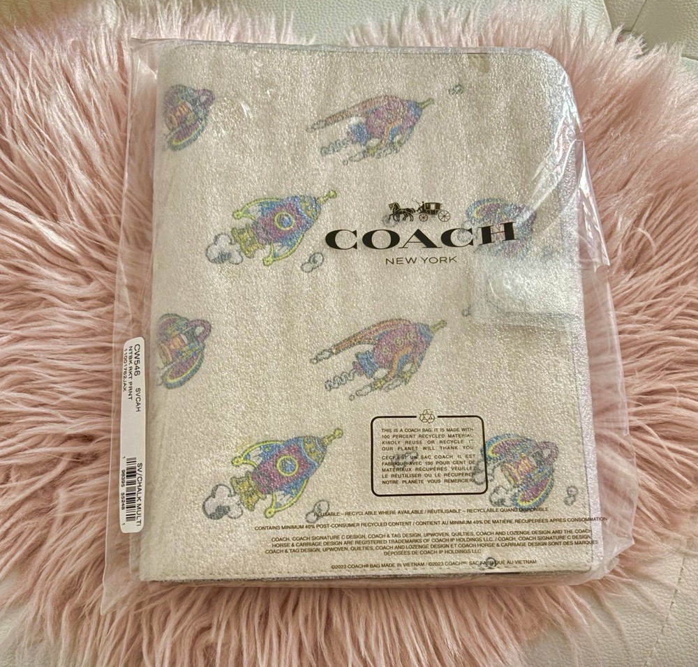 NEW Coach Rocket Print Chalk Multi Refined Pebble Leather Notebook Journal