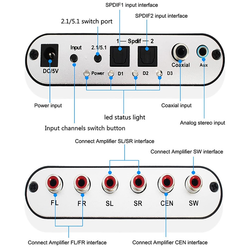Audio Decoder 5.1CH DTS Converter Digital Audio Converter Digital Optical Coa...