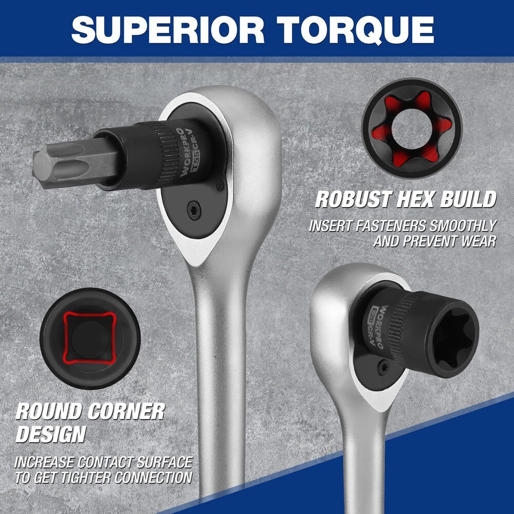 60-piece Master Torx Bit Socket&External Torx Socket Set 1/4"3/8"1/2"Drive Bits