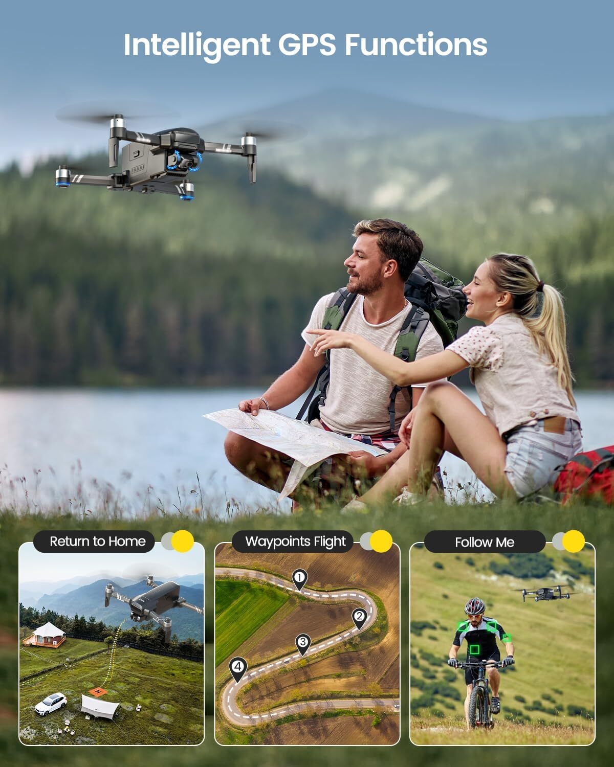 Holy Stone HS600 2-Axis Gimbal Drone with 4K EIS Camera 5G Brushless Motor 56Min