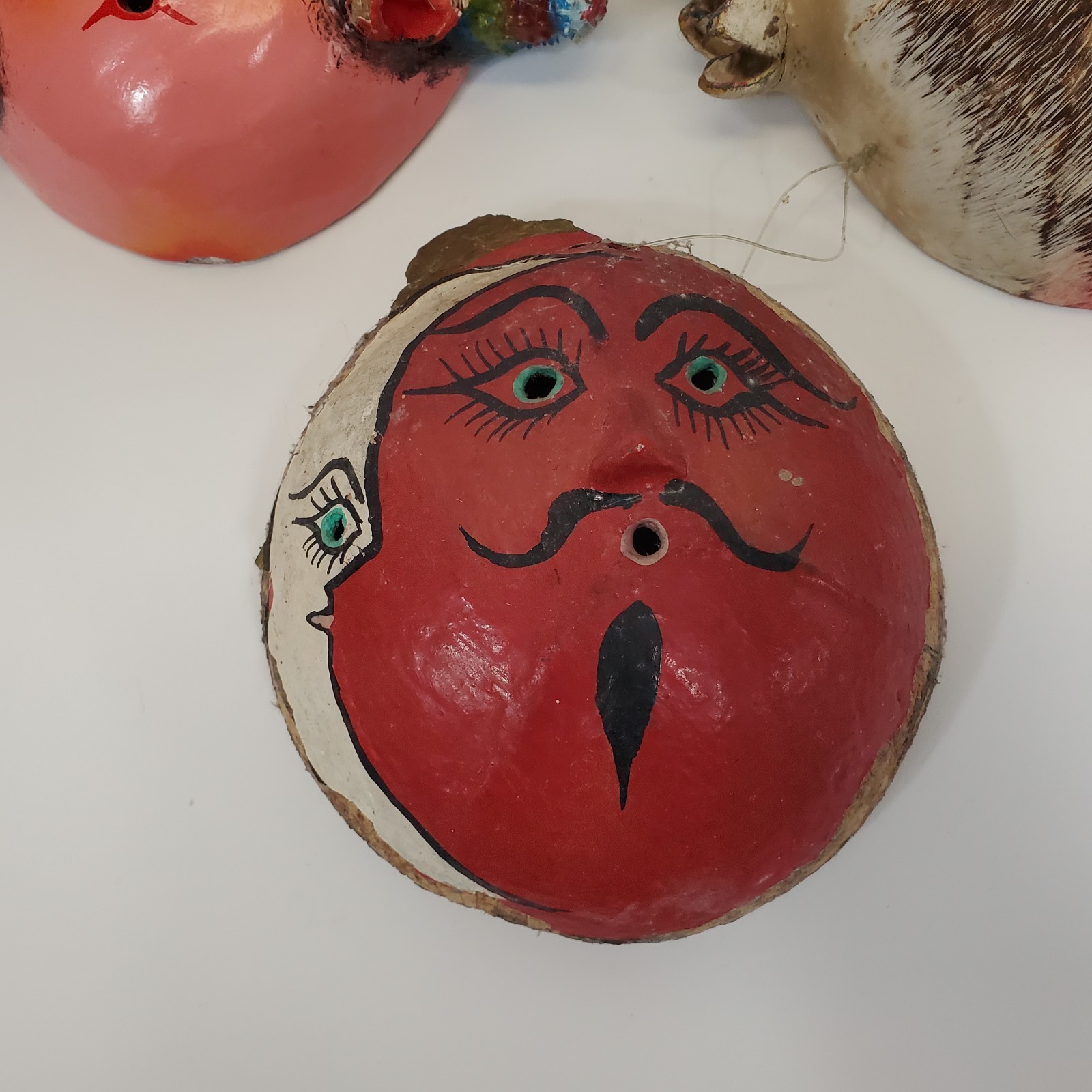 Vintage Lot of 3 Mexican Coconut Shell Folk Art Masks Guerrero Wall Decor