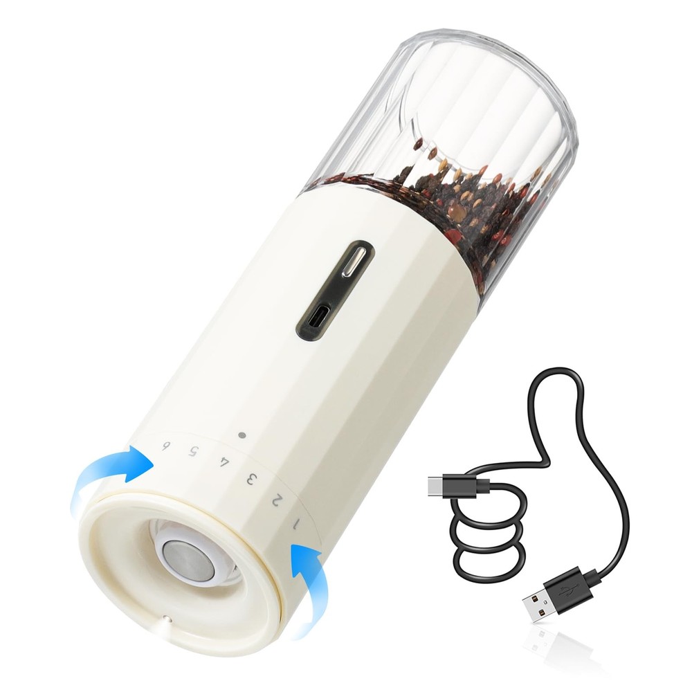 6 Level External Adjustable Pepper Grinder Rechargeable Salt Grinder -Quick C...