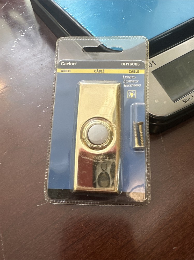 Carlon Gold Rectangle Lighted Button Doorbell Wired DH1608L Easy Install