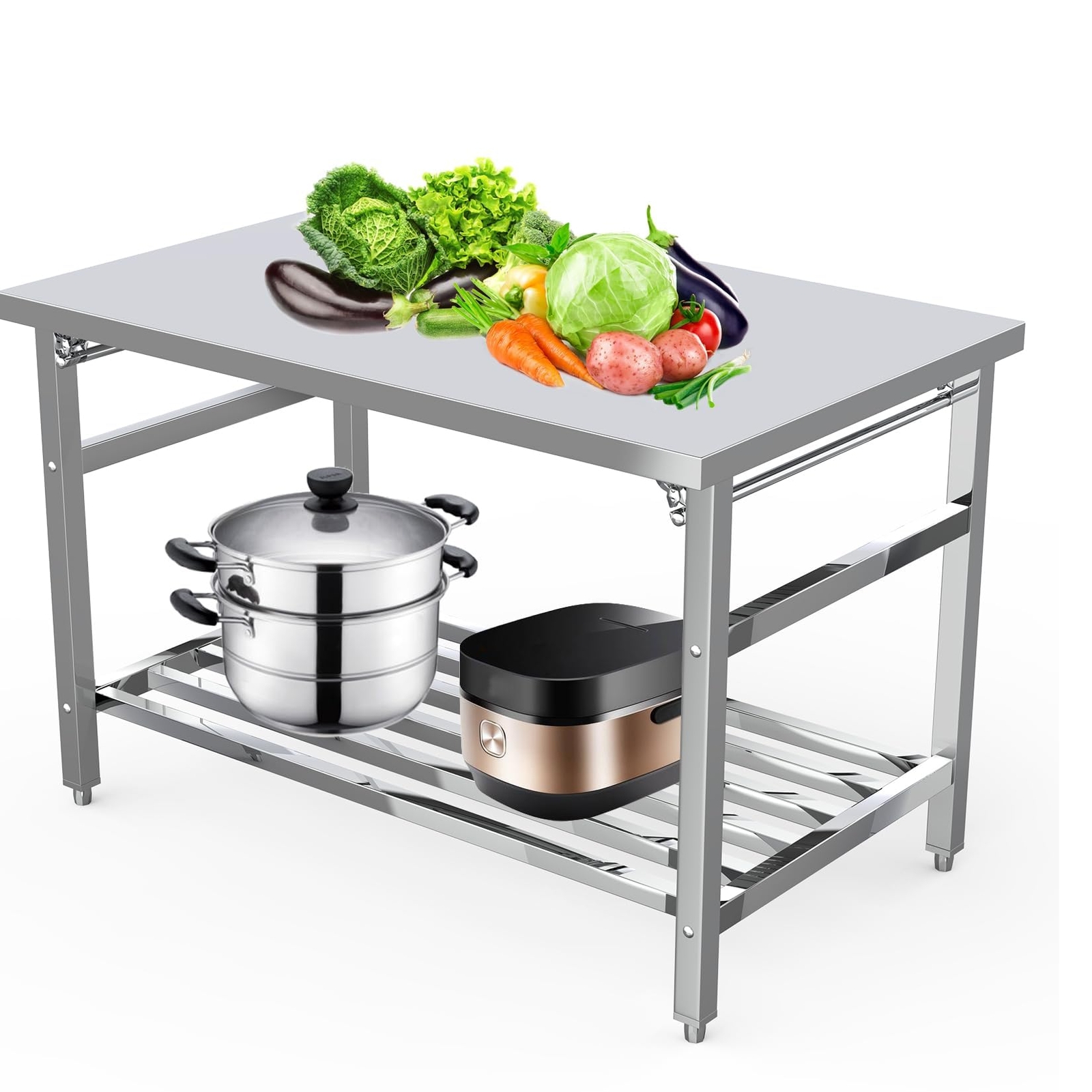 48 x 30" Stainless Steel Work Table ,Commercial Kitchen Foldable Food Prep Table