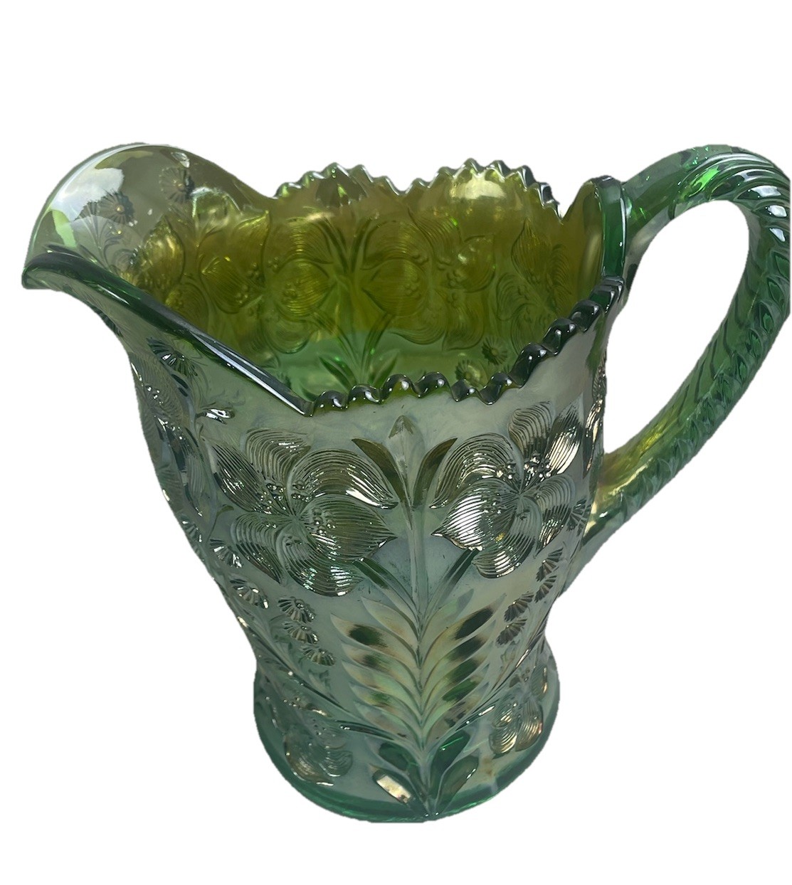 RARE IMPERIAL GREEN CARNIVAL GLASS TIGER LILY PATTERN 5 PC WATER SET