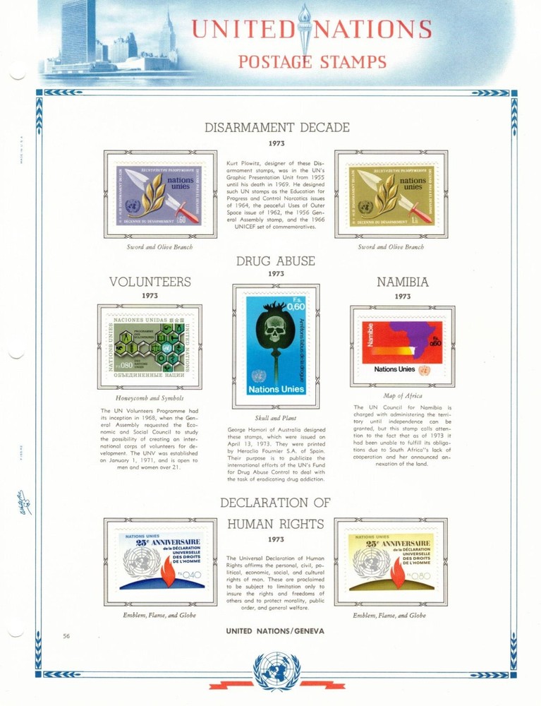 UNITED NATIONS in 135-Pg WHITE ACE ALBUM ~ 1951 to 1988 ~ 793 Stamps, Mint, F/VF