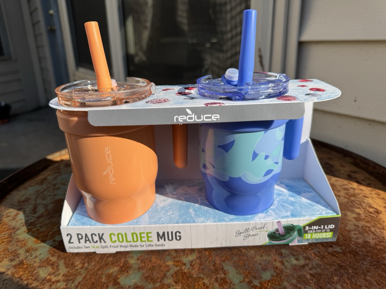 REDUCE 14oz, 2 Stainless Steel Tumbler Spill-Proof with Handle & Straws for Kids