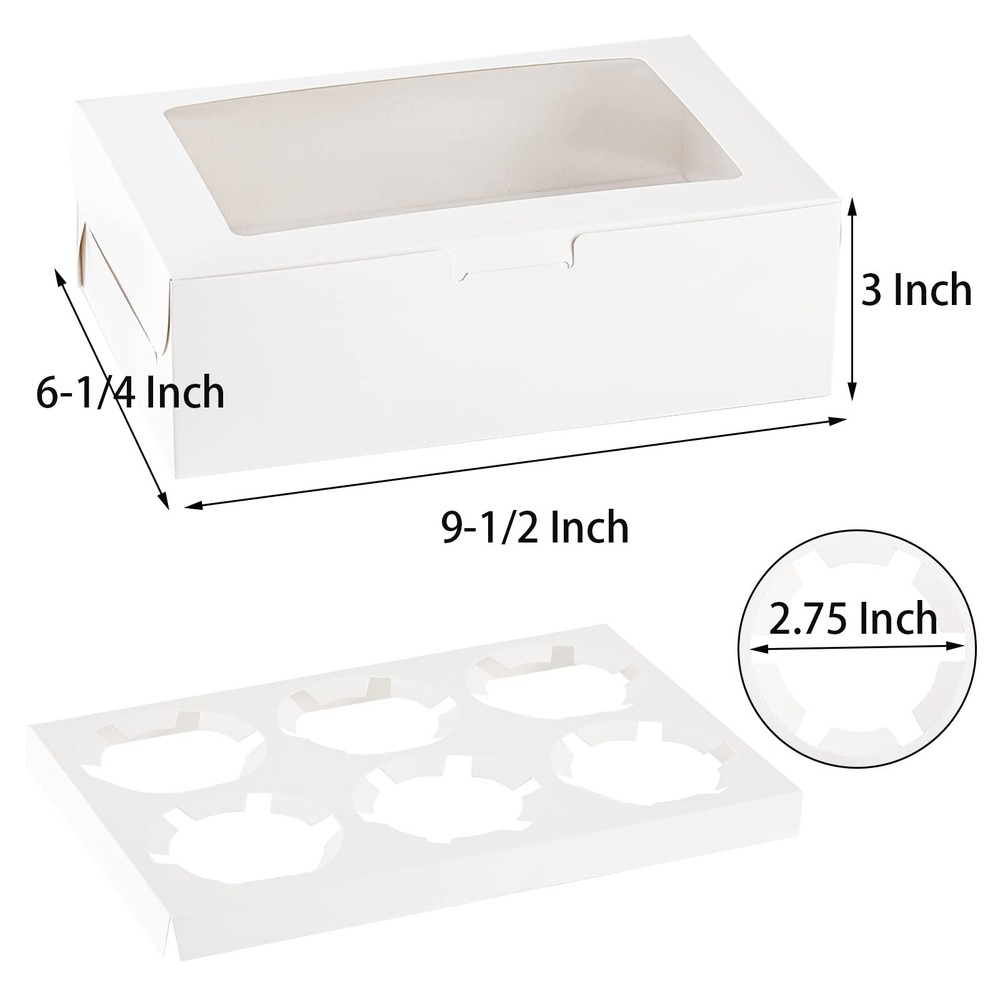 50-Pack 6-Count White Cupcake Box with Window Insert Bakery Pastry Container