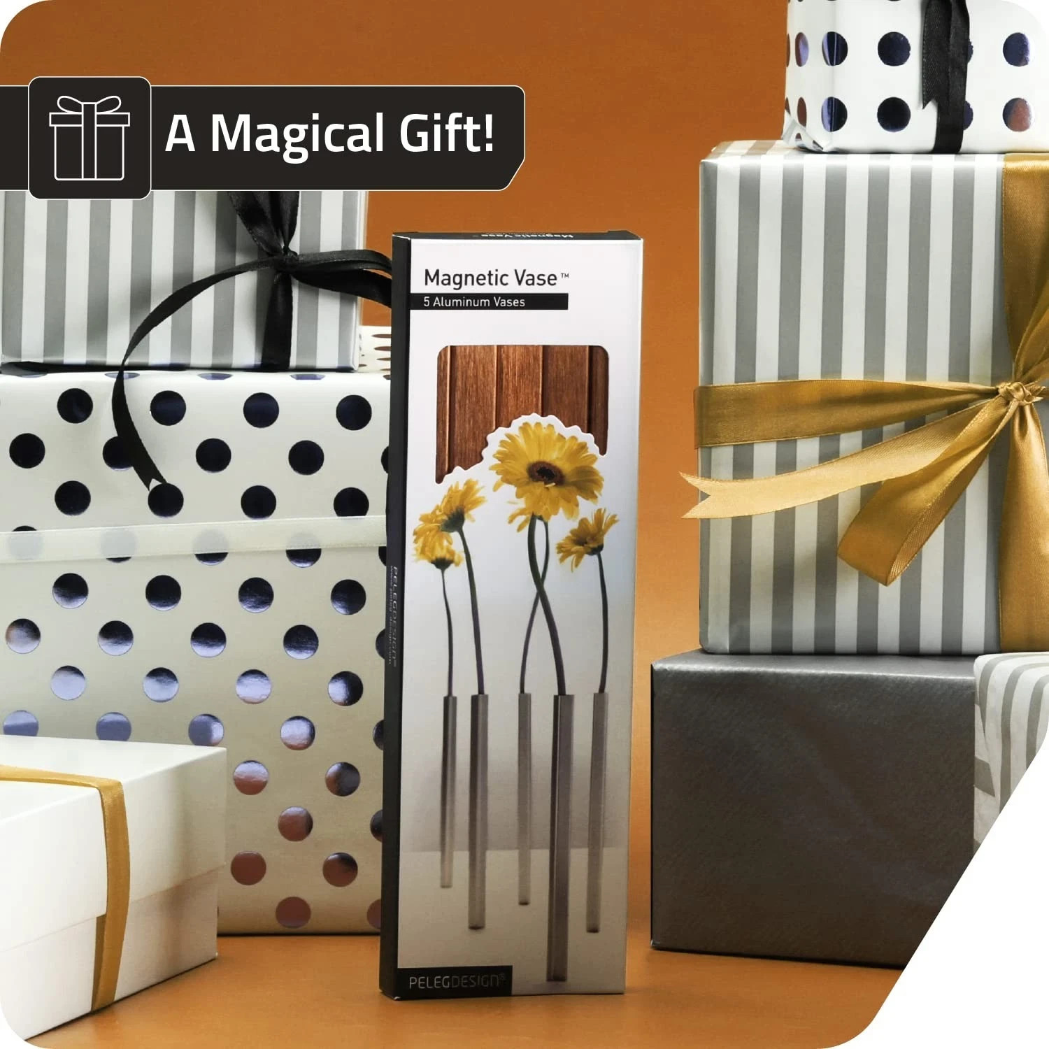 Magnetic Flower Vase - Unique and Modern Set of 5 Gold Aluminum Vases for Hom...