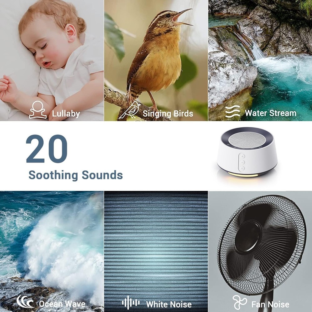 5-Timer White Noise Machine with Night Light - Calm Your Space Effortlessly