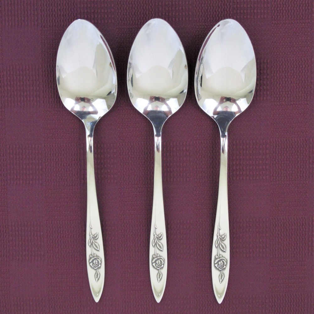 Oneida Community My Rose 3 solid serving spoons stainless steel flatware